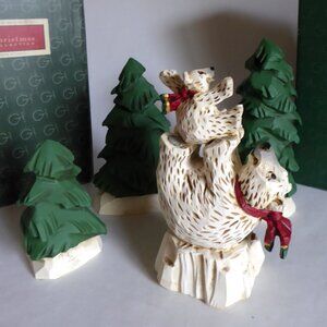 9” VINTAGE STUDIO G DAVID FRYKMAN STUDIO POLAR BEAR CHRISTMAS TREE FIGURE SET